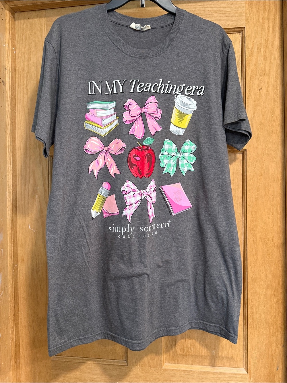 Simply Southern Gray Tee with Pink, Red, Mint & Yellow School Graphics